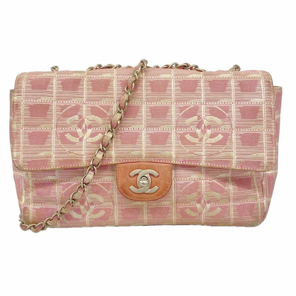 Chanel New Travel Shoulder Bag, Double Chain, Nylon, Pink, Women's